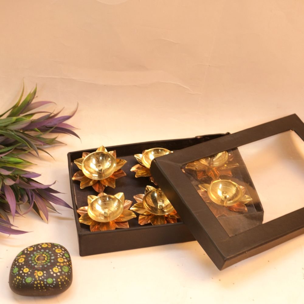 Set of 6 Brass Lotus Diyas | Traditional Diwali Oil Lamp Gifting Set | Diwali Decor - Image 3