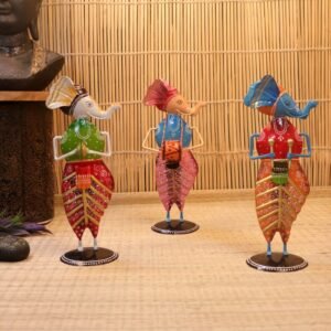 Colorful Elephant Musician Figurines