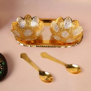 Gold-Plated Lotus Diya Bowl Set
