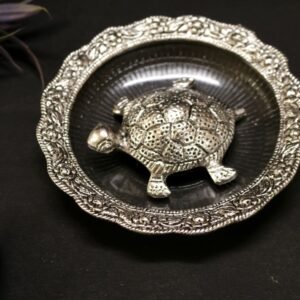 Vastu Metal Tortoise (Kachua) in Plate | Silver Finish for Good Fortune & House Warming Gift