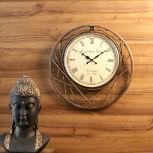 Wooden and Metal Wall Clock with Intricate Design