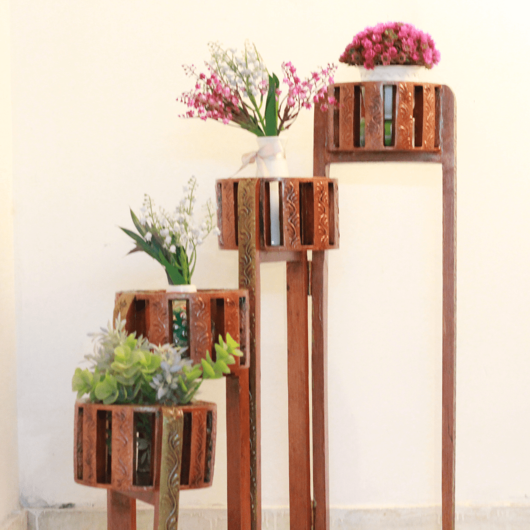 Painted Folding Flower Pot Round Stand - Image 4