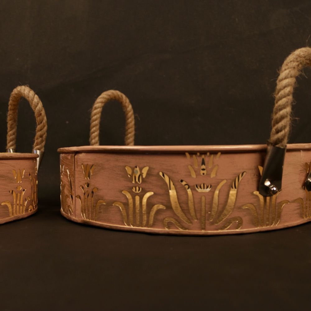 Metal Serving Trays with Rope Handles (Set of 2) - Image 2