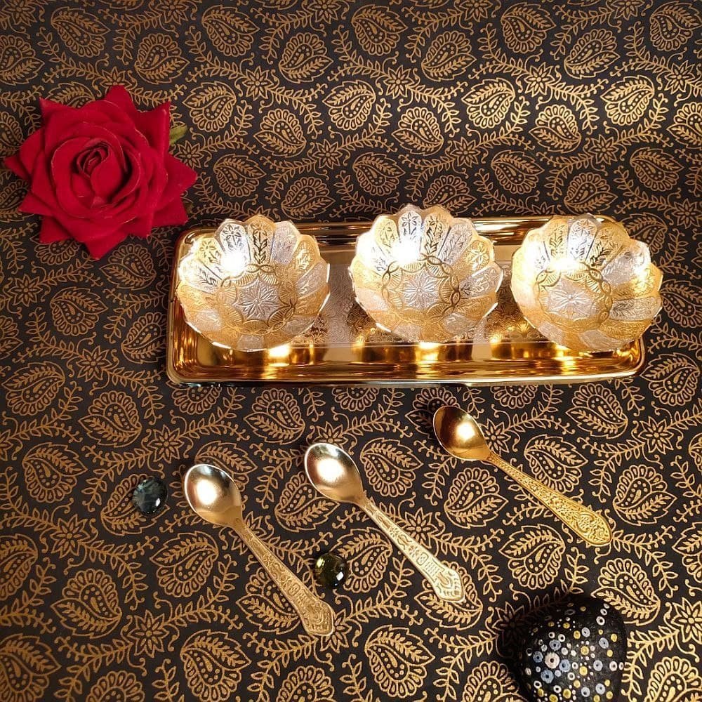 7-Piece Pure Brass Triple Serving Set | Ideal Festive & Return Gift