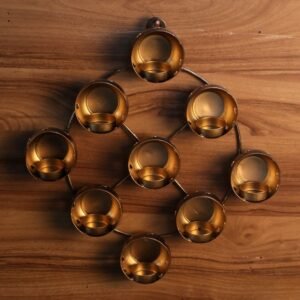 10-Cup Diamond Wall Diya – 11 ′′ Golden Iron Lamp for Festive Lighting