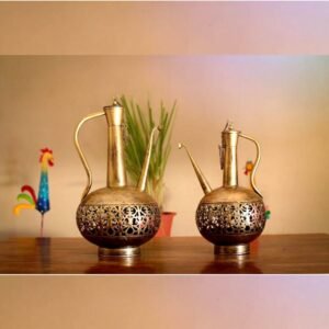 Set of 2 Antique Iron Tea Light Lanterns – 14  ′′   Metal Surahi Lamps for Festive Decor