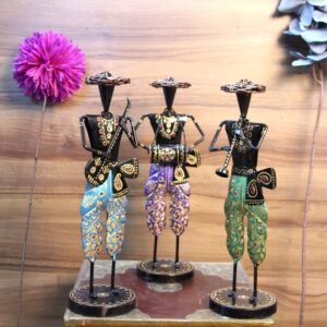 Set of 3 Iron Musician Figurines – 13  ′′   Hand-Painted Folk Art Statues for Festive Decor
