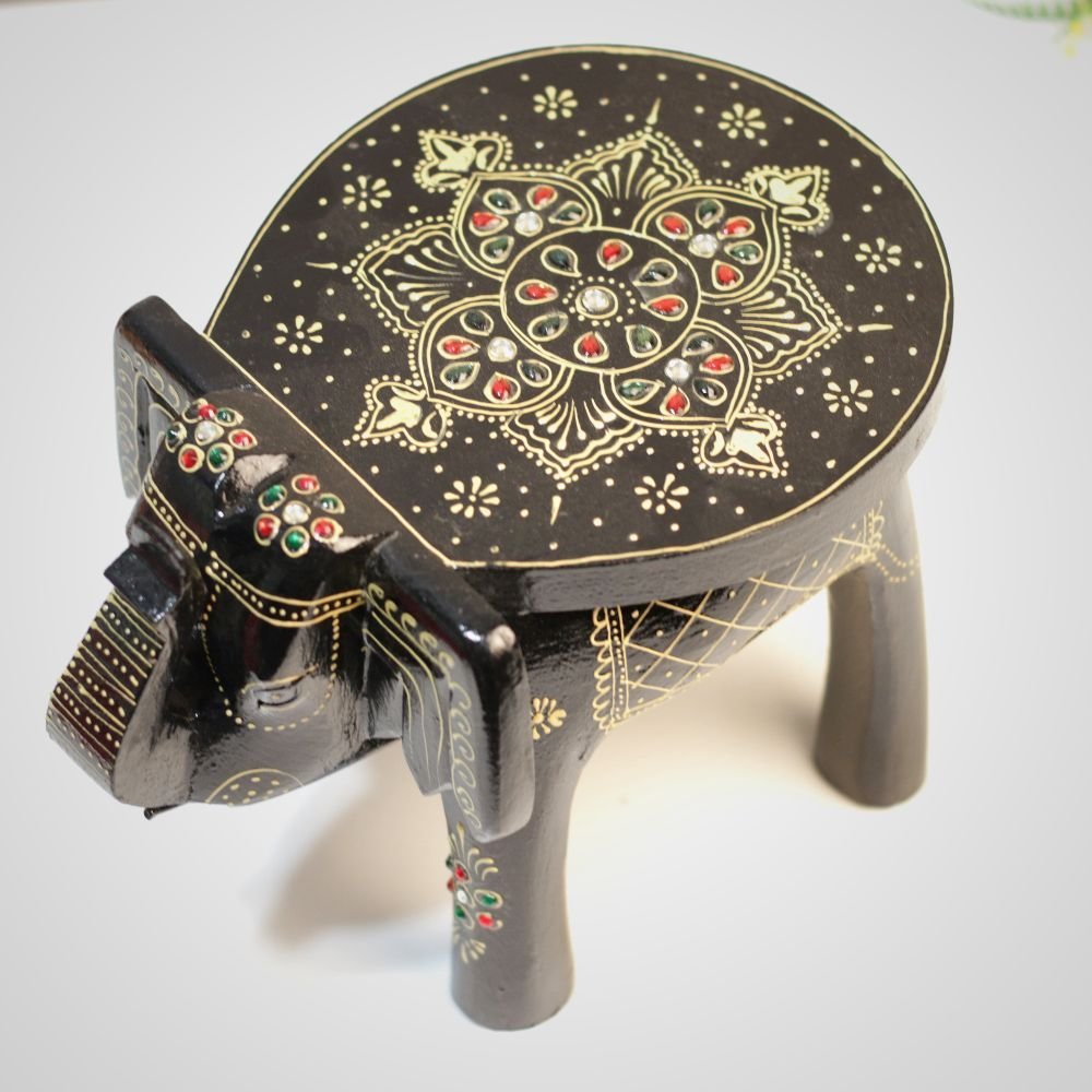 8' Wooden Colorful Elephant Stool - Image 3