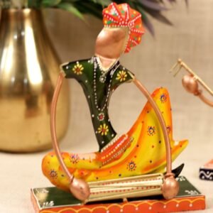 Set of 3 Sitting Metal Musician Figurines | Hand-Painted Indian Folk Art Decor