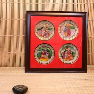 Wooden Framed Marble Miniature Painting Quadtych 18×18 | Radha Krishna Art