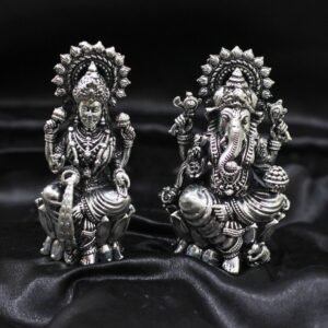Auspicious Lakshmi Ganesh Idol Set (German Silver Finish) | Diwali Puja God Idols & Religious Gift
