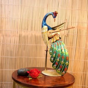Hand-Painted Iron Peacock Musician Figurine | Vibrant Festive Home Decor
