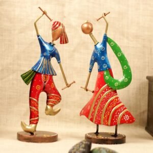 Set of 2 Metal Folk Dancers – 13  ′′   Hand-Painted Iron Figurines for Festive Decor