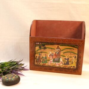 Handcrafted Wooden Magazine Holder with Intricate Design