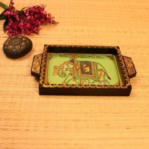 Hand-Painted Wooden Elephant Serving Tray 8×6 | Rajasthani Miniature Art Decor