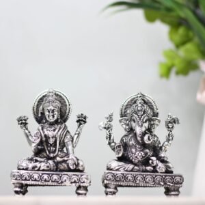 Exquisite brass Silver Lakshmi and Ganesha Statues