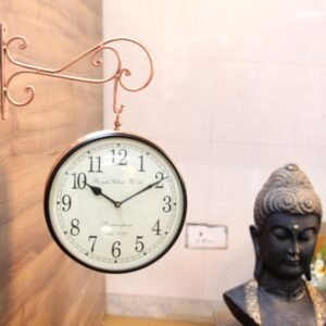 Antique Iron Wall-Mounted Station Clock (8 Inch) | Rustic Double-Sided Decor