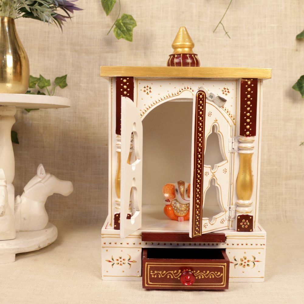 Hand-Painted Wooden Temple / Mandir (12 Inch) | Tabletop Prayer Unit & Auspicious Gift - Image 3