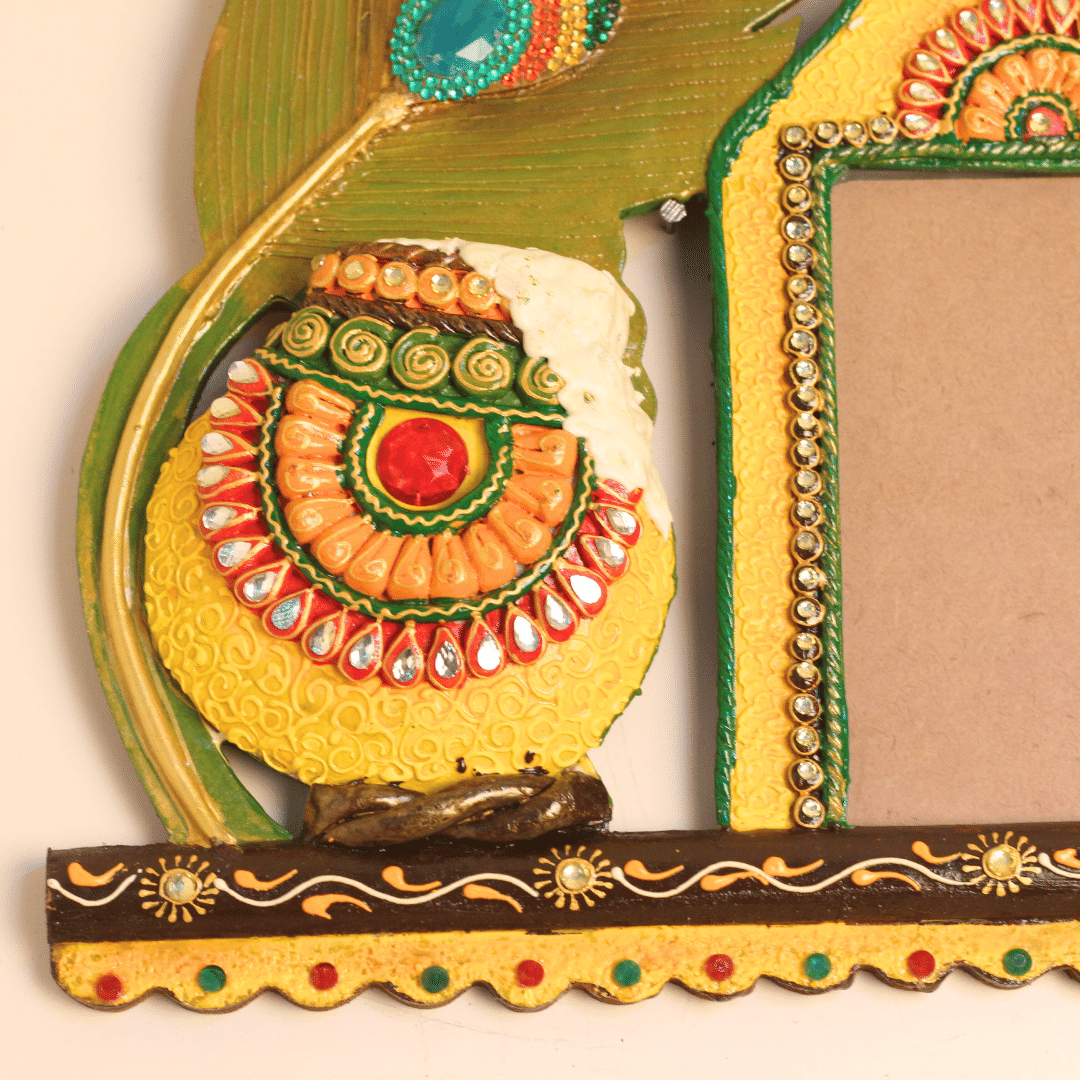 Handcrafted Wooden Photo Frame with Kundan Work - Image 2
