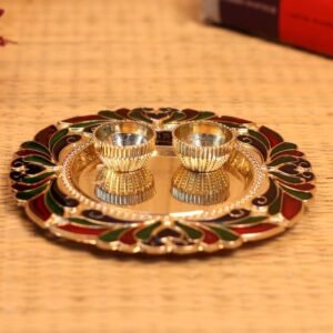 Silver Meenakari Puja Thali – 6  ′′   Decorative Plate for Diwali Festive Decor