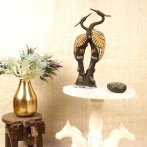 Elegant Black & Gold Resin Loving Crane / Swan Pair 13 in | Symbol of Loyalty