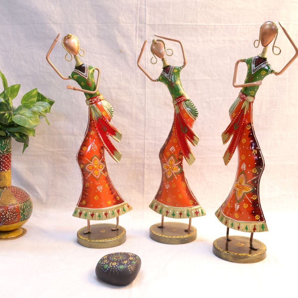 Hand-Painted Iron Dancer Figurines | Vibrant Folk Art Showpiece
