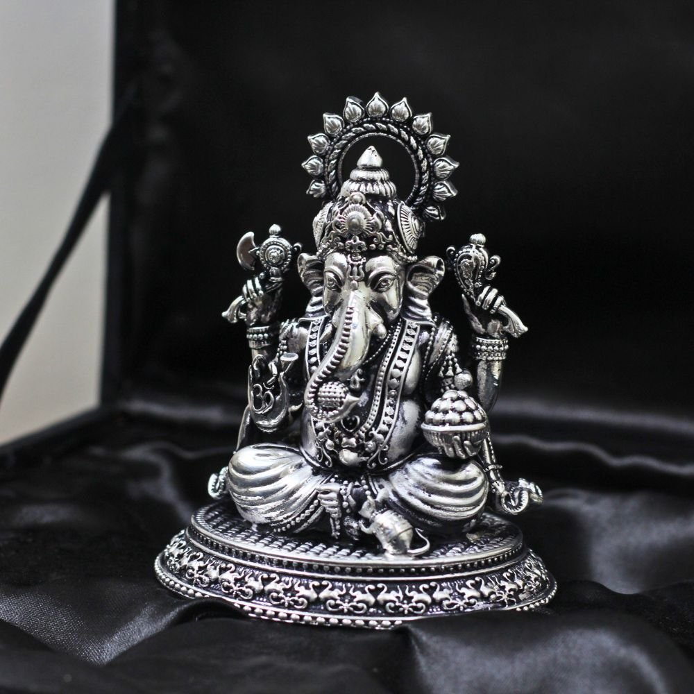 Majestic German Silver Finish Ganesh Idol | Home Temple God Idols & Diwali Puja - Image 4