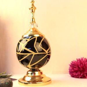 Modern Black & Gold Geometric Metal Decorative Urn 14 in | Contemporary Showpiece