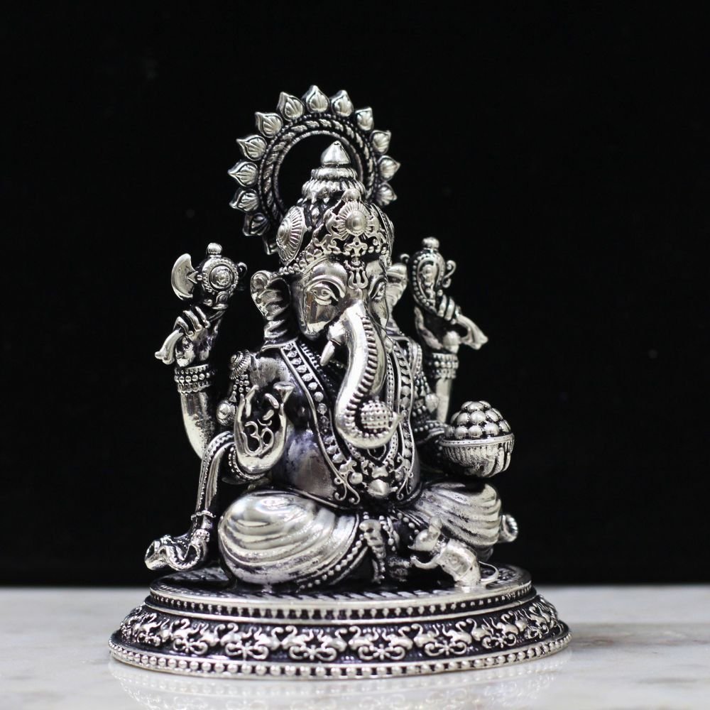 Majestic German Silver Finish Ganesh Idol | Home Temple God Idols & Diwali Puja - Image 3