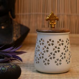 White Metal Storage Box with Wooden Lid