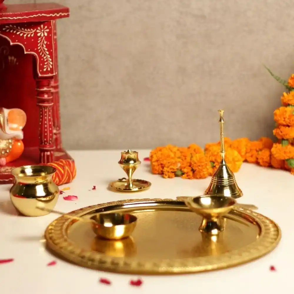 Brass Pooja Thali | Golden Pooja Thali Set | Complete Prayer Essentials | Upto 40% off - Image 2