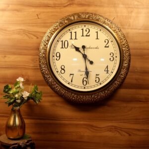 Wooden Wall Clock with Intricate Design