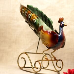 IRON PAINTED PEACOCK BOTTLE STAND