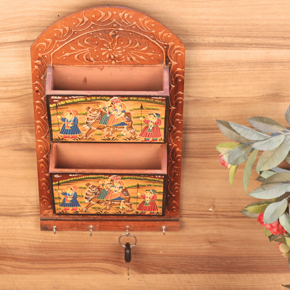 Wooden Key and Letter Holder with Camel Scene - Image 3