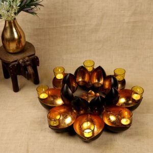 Golden Ribbon Tea Light Holder – Triple-Cup Iron Lamp for Abstract Festive Decor