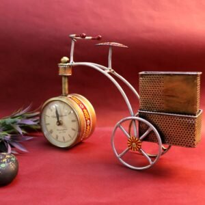 Iron Painted Cycle Pen Stand with Clock