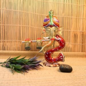 Iron Ganesha with Flute Sculpture