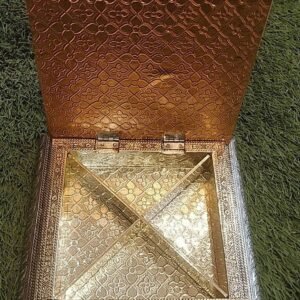 Embossed Wood Decorative Box – 8 ′′ Square Gold & Silver Festive Storage