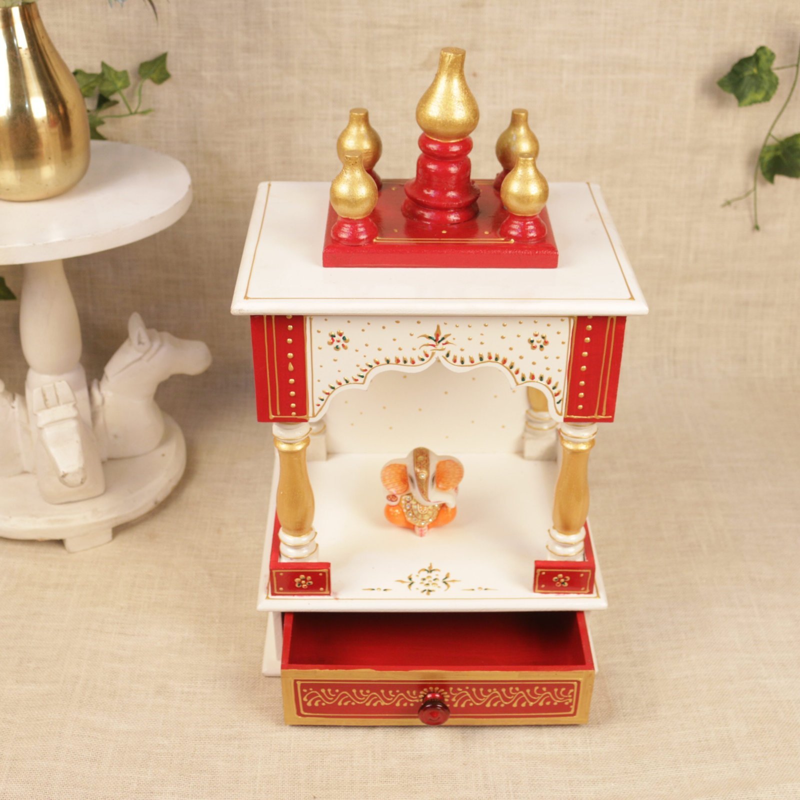 Hand-Painted Wooden Mandir - 15 ′′ Tabletop Home Temple for Auspicious Decor - Image 3