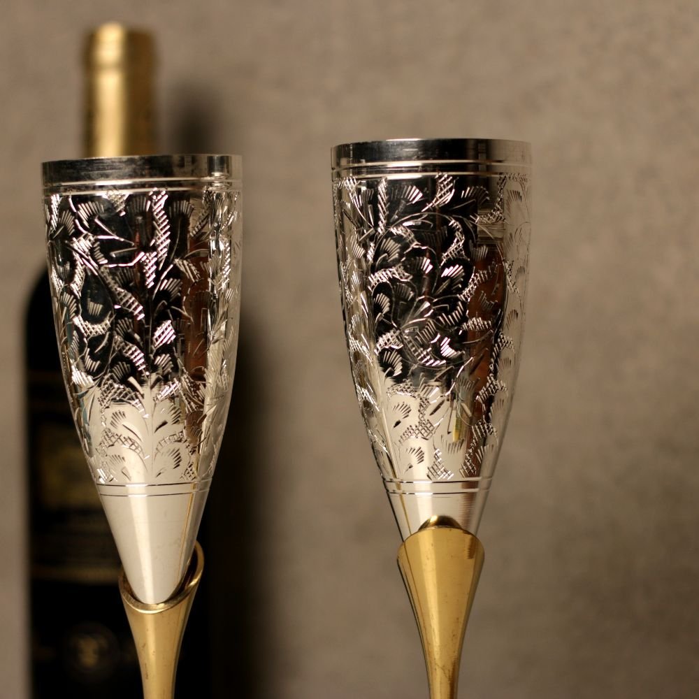 Wine Glasses with Silver-Plated Floral Design - Image 3