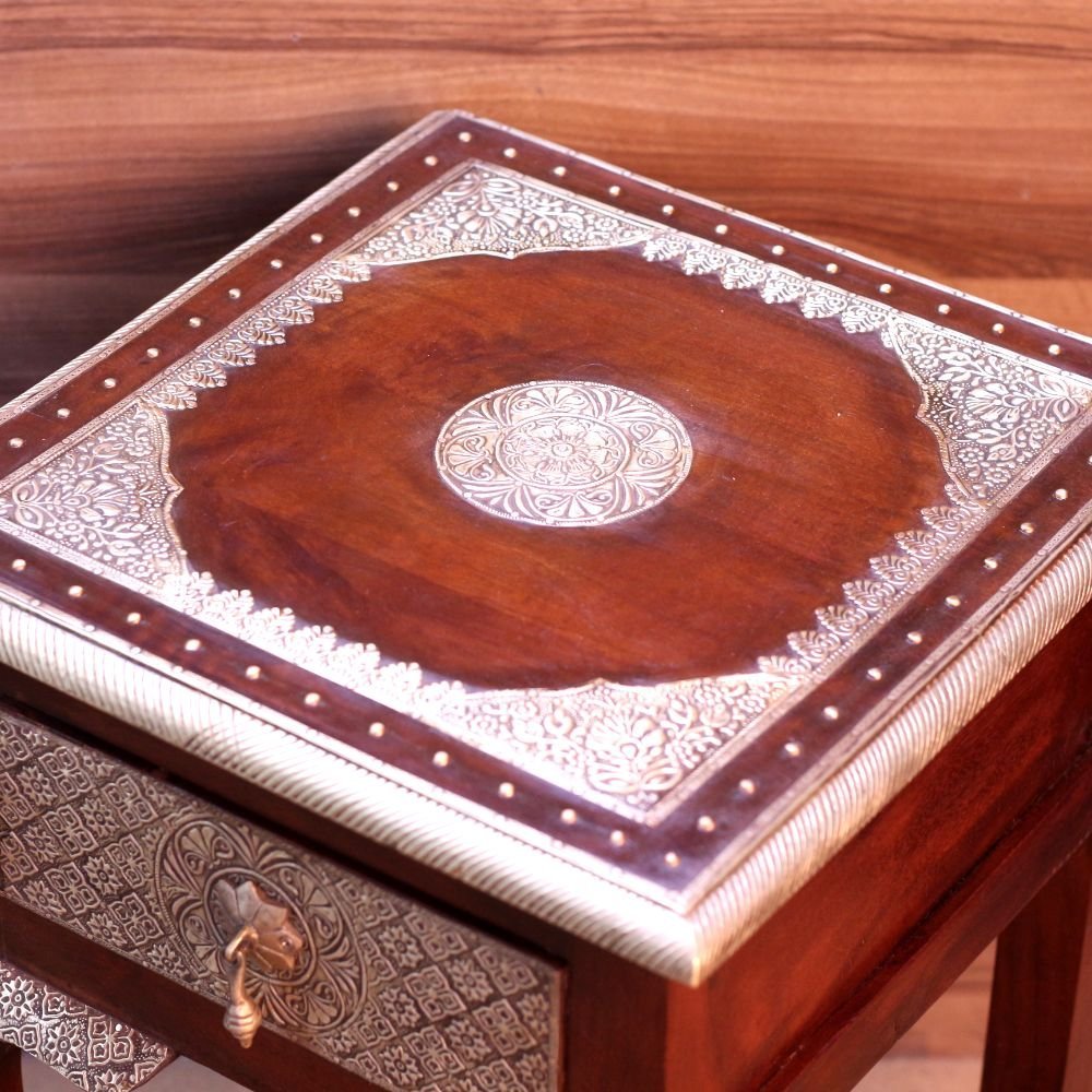 Wooden Bedside Table Brass - Image 4