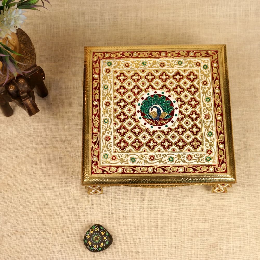 Hand-Painted Wooden Meenakari Chowki | Pooja Altar Table for Festive Decor & Puja - Image 2