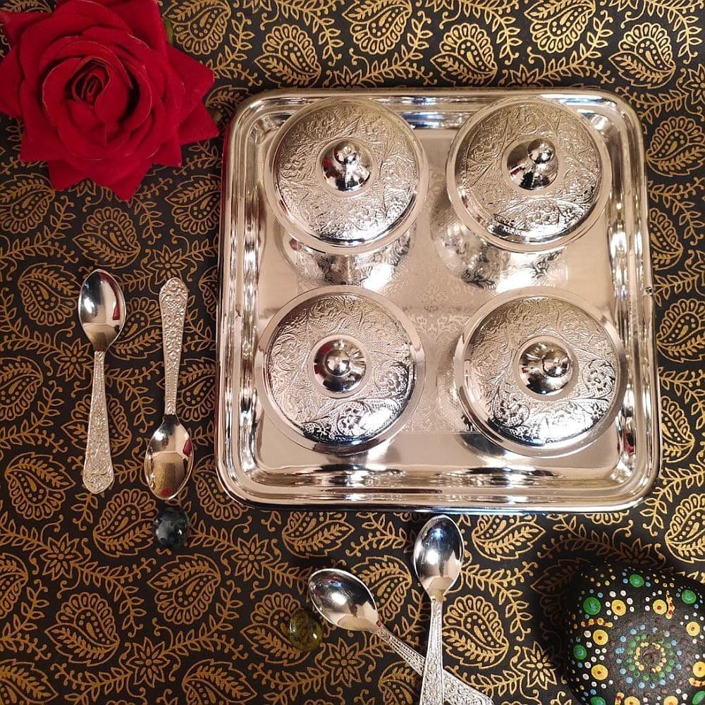 SILVER SUPARI SET OF 4 with Spoon & Tray - Image 3