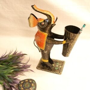 Iron Elephant Pen Holder – 9.5 ′′ Hand-Painted Organizer for Desk and Decor