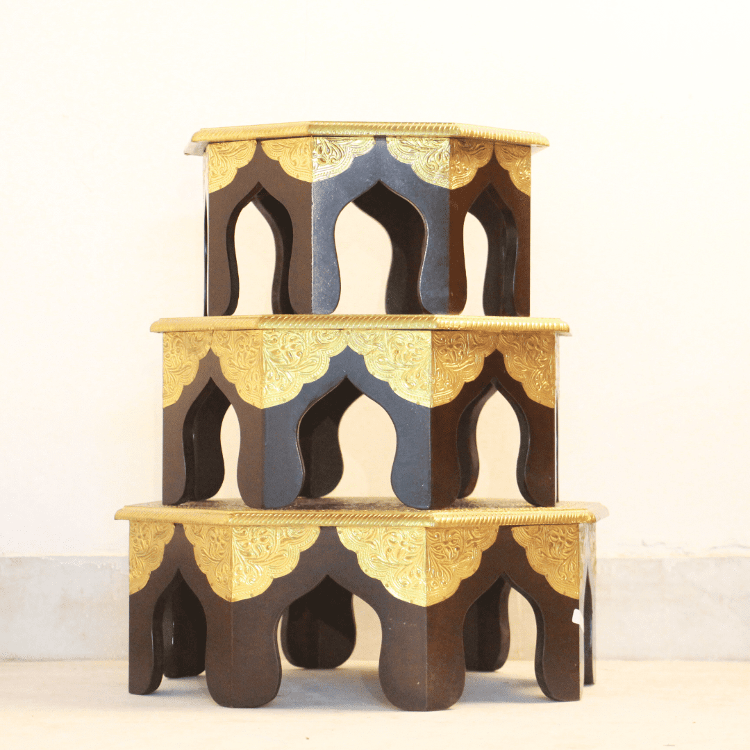 Brass Octornal Chowki Set of 3 - Image 3
