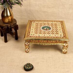 Hand-Painted Wooden Meenakari Chowki | Pooja Altar Table for Festive Decor & Puja