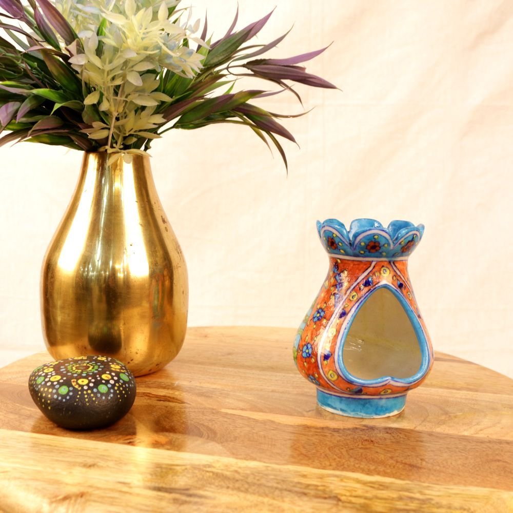Blue Pottery Oil Burner | Hand-Painted Blue Pottery Aroma Diffuser | Floral Ceramic Wax Melt Burner - Image 2