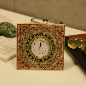 Marble Table Clock with Intricate Designs