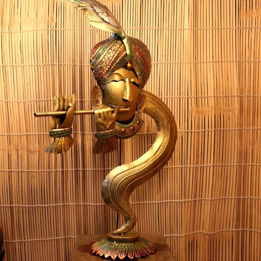 Iron Krishna Statue with Flute - Image 3