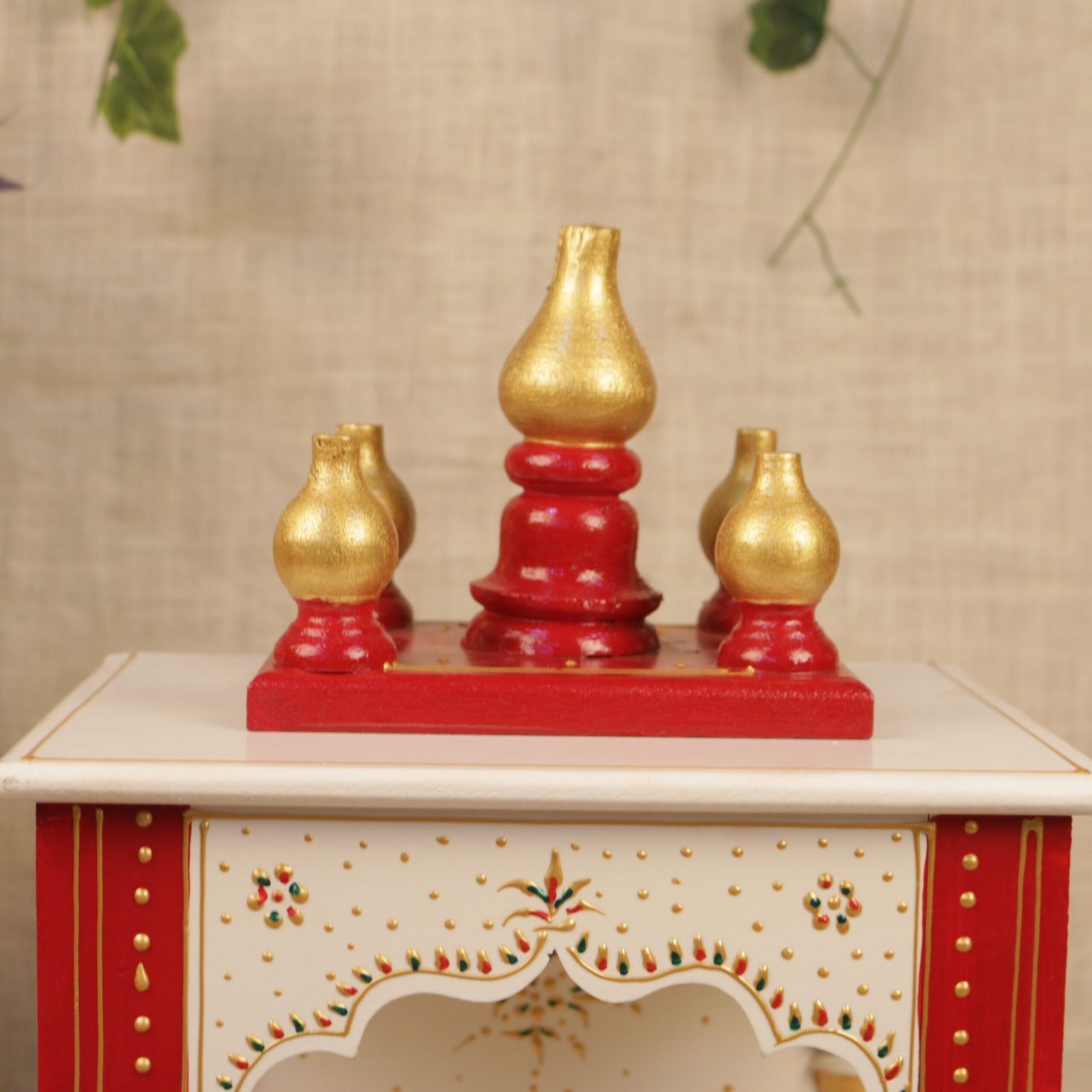 Hand-Painted Wooden Mandir - 15 ′′ Tabletop Home Temple for Auspicious Decor - Image 4